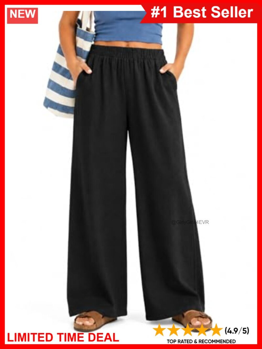 Tall Linen Blend Wide Leg Palazzo Pants Pull On Pockets Summer Beach